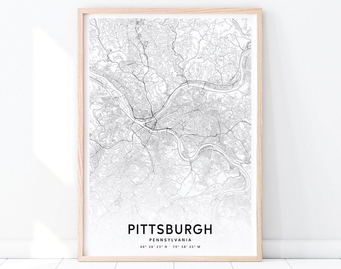 Pittsburgh Pennsylvania City Street Map Black and White Poster
