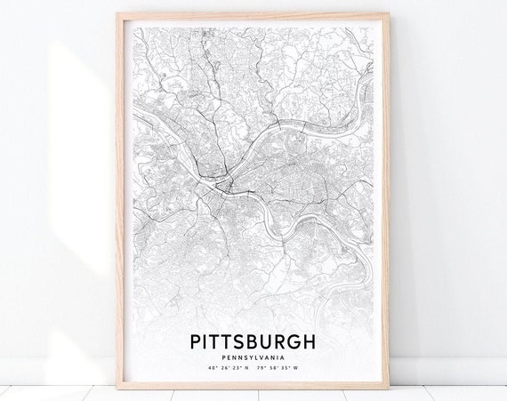 Pittsburgh Map Print Pennsylvania Usa Art Poster City Street Road Modern Wall Office Decor