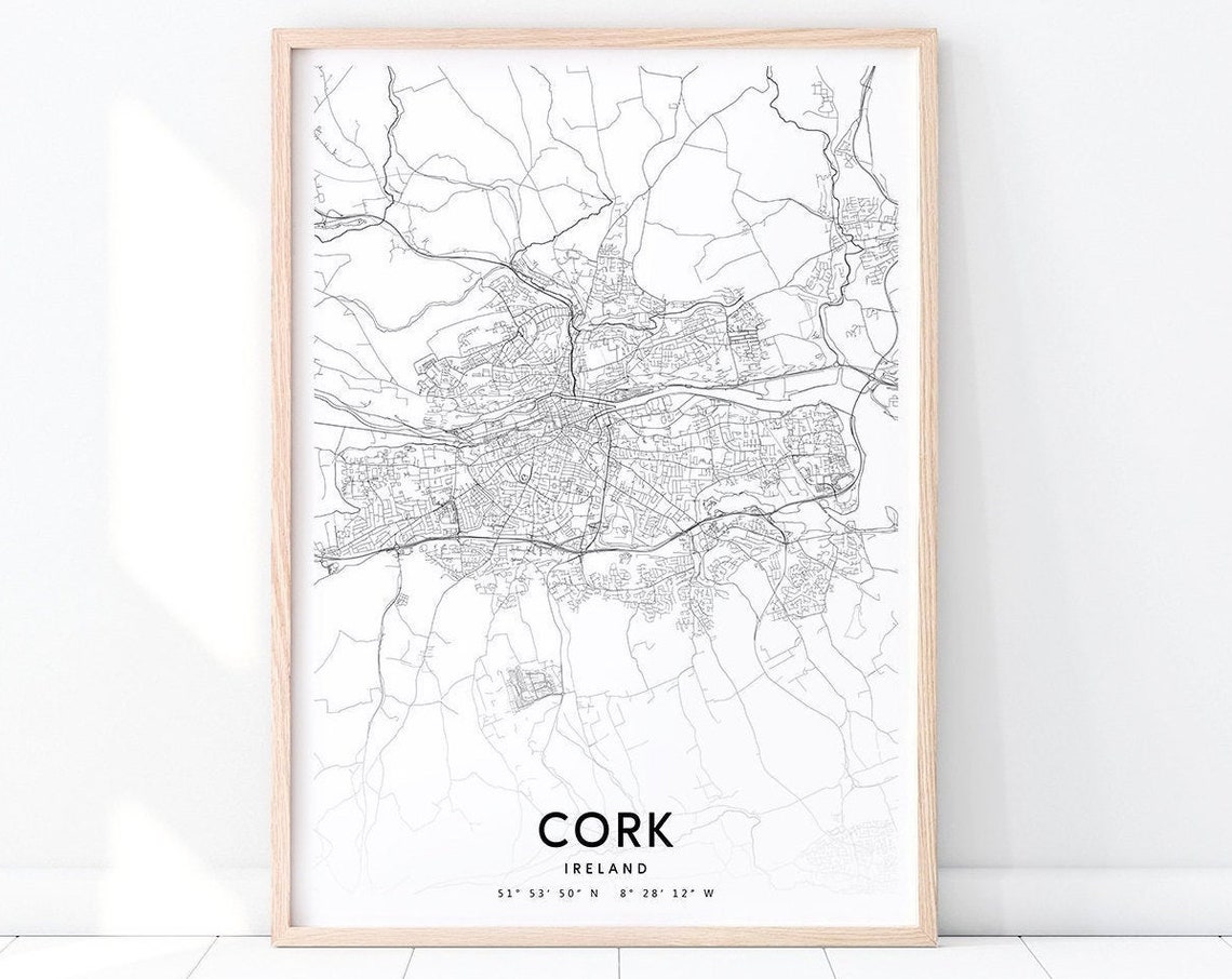 Cork City Map Print Ireland Wall Art Poster Street Prints Modern Minimalist Home Office Decor