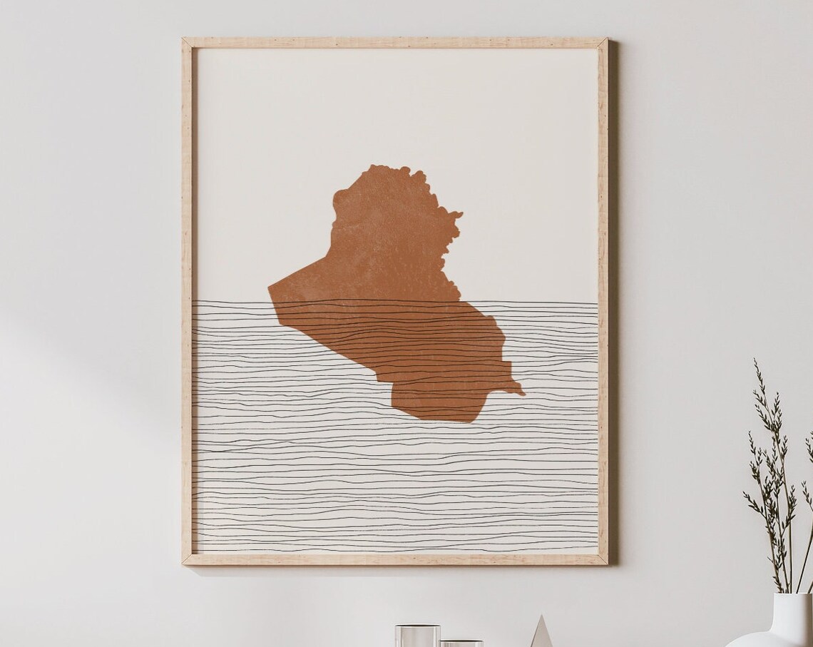 Iraq Boho Travel Poster, Country Map Silhouette