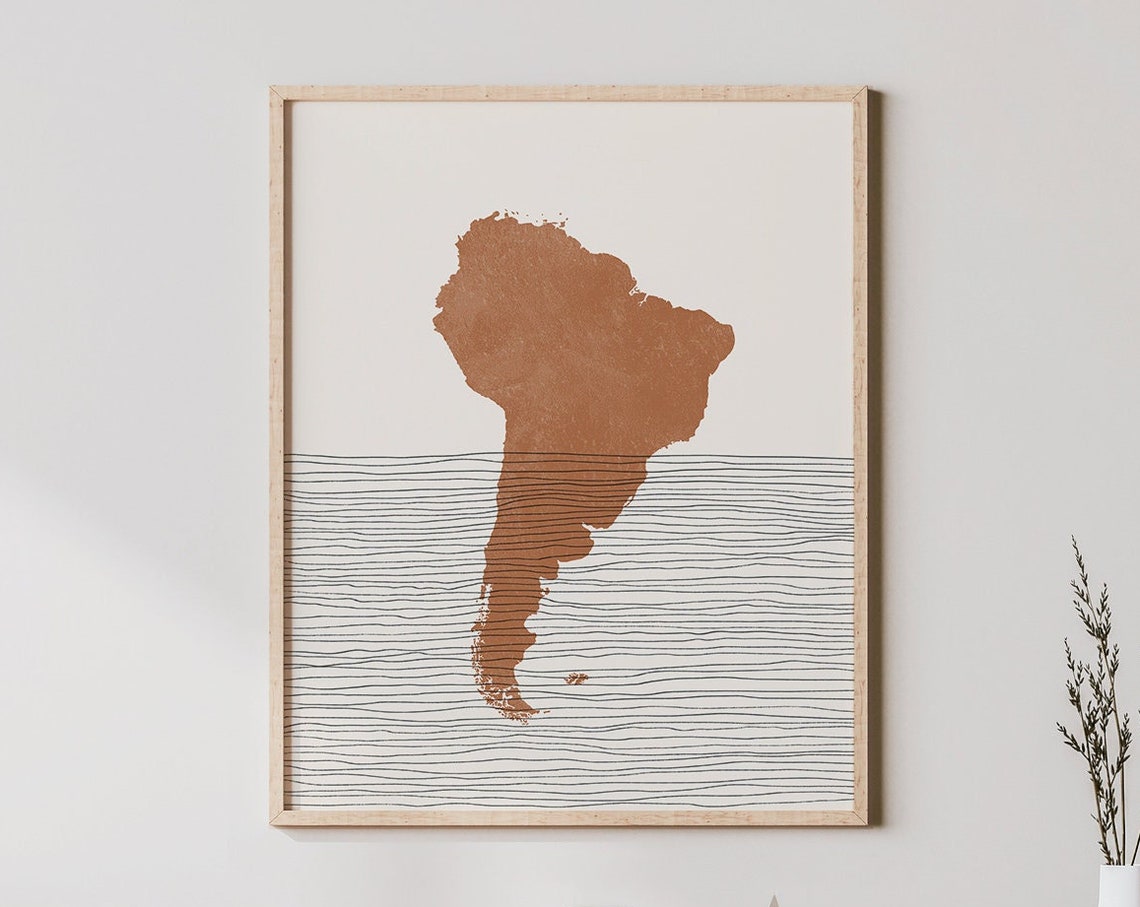 South America Continent Map Terracotta Minimalist Silhouette Poster
