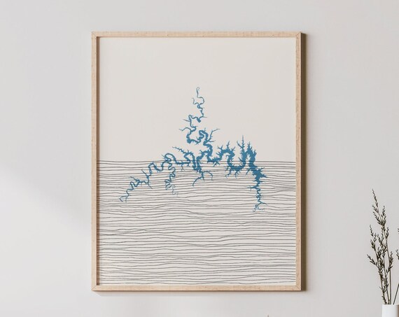 Table Rock Lake Arkansas Boho Line Art Lakehouse Map Wall Poster