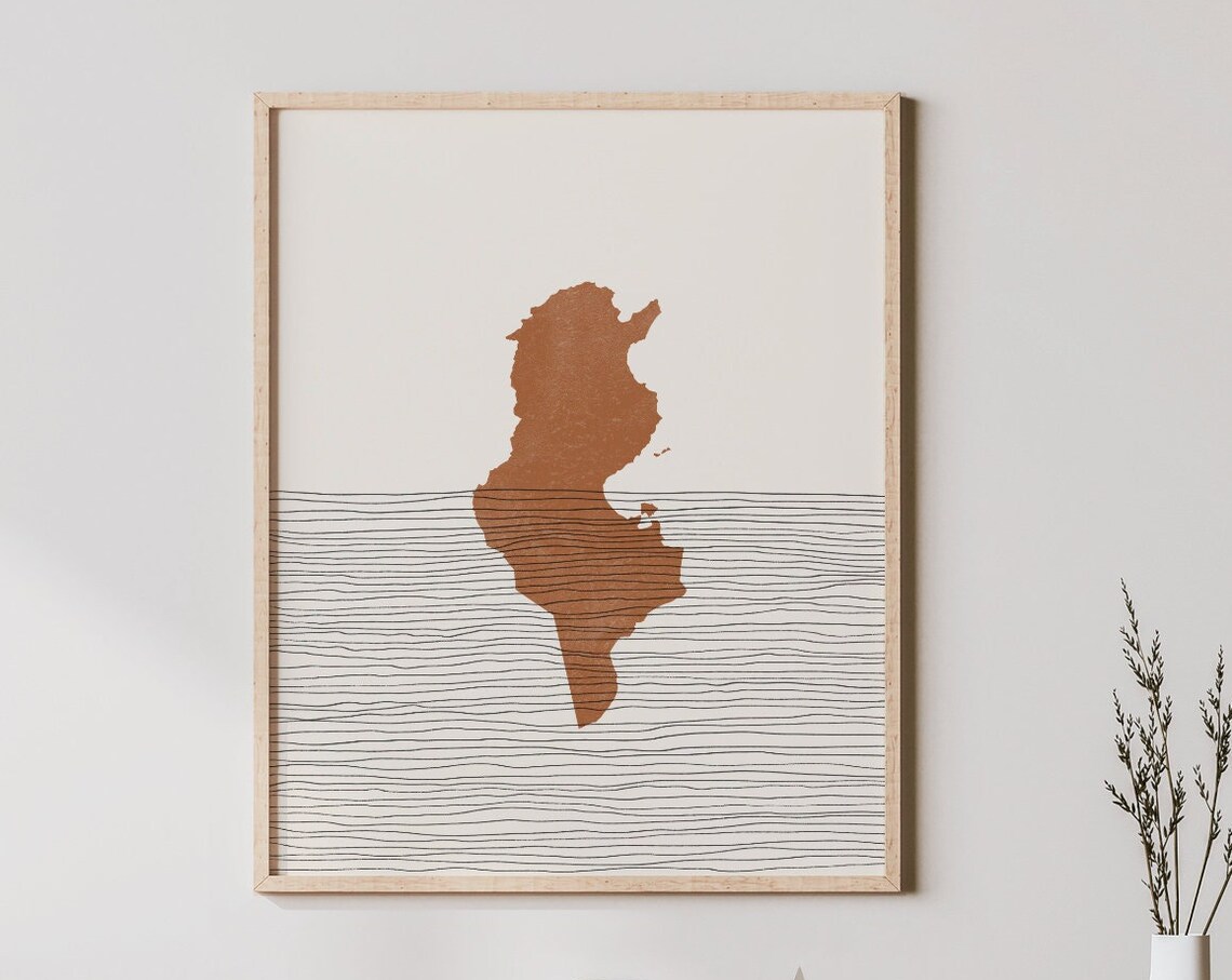 Tunisia Boho Travel Poster, Country Map Silhouette