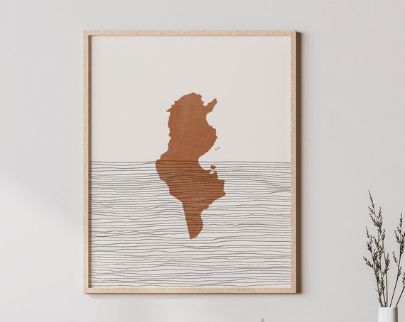 Tunisia Boho Travel Poster, Country Map Silhouette