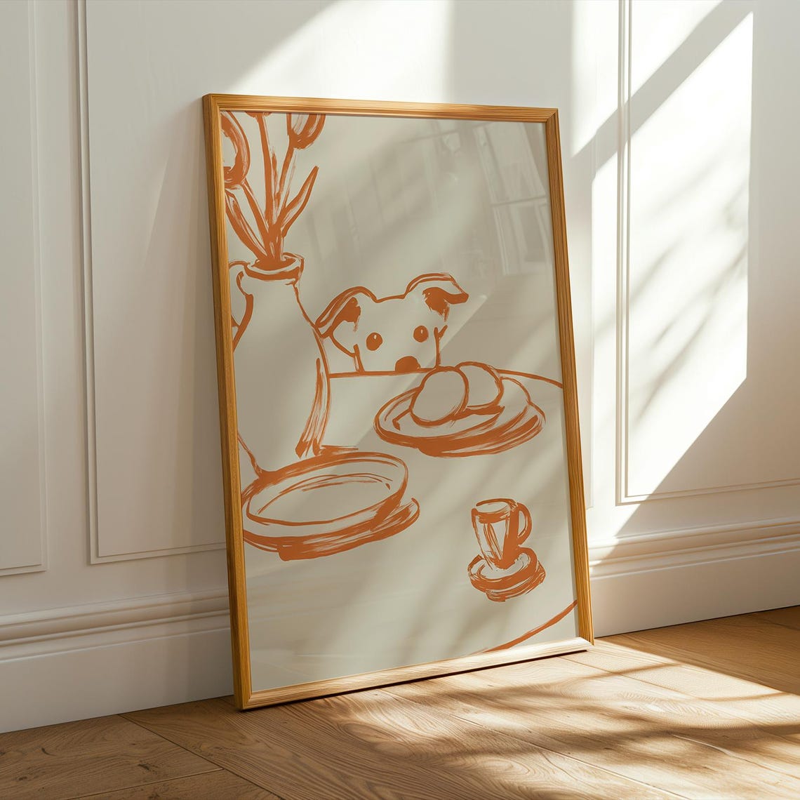 Peeking Dog Wall Art Minimalist Line Poster Terracotta Kitchen Decor Pet Lover Gift Modern Still Life Illustration Beige - Image 6