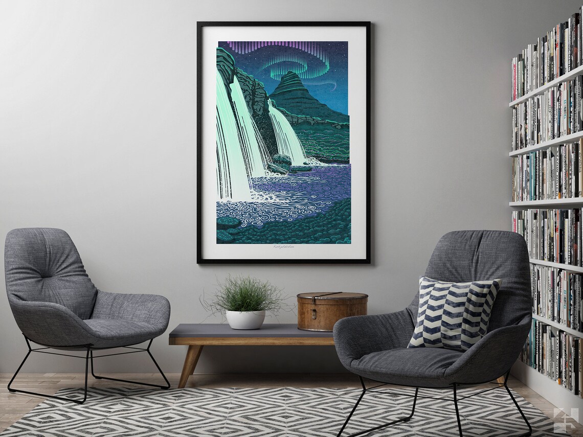 Kirkjufellsfoss Aurora Northern Lights Iceland Travel Poster - Image 2