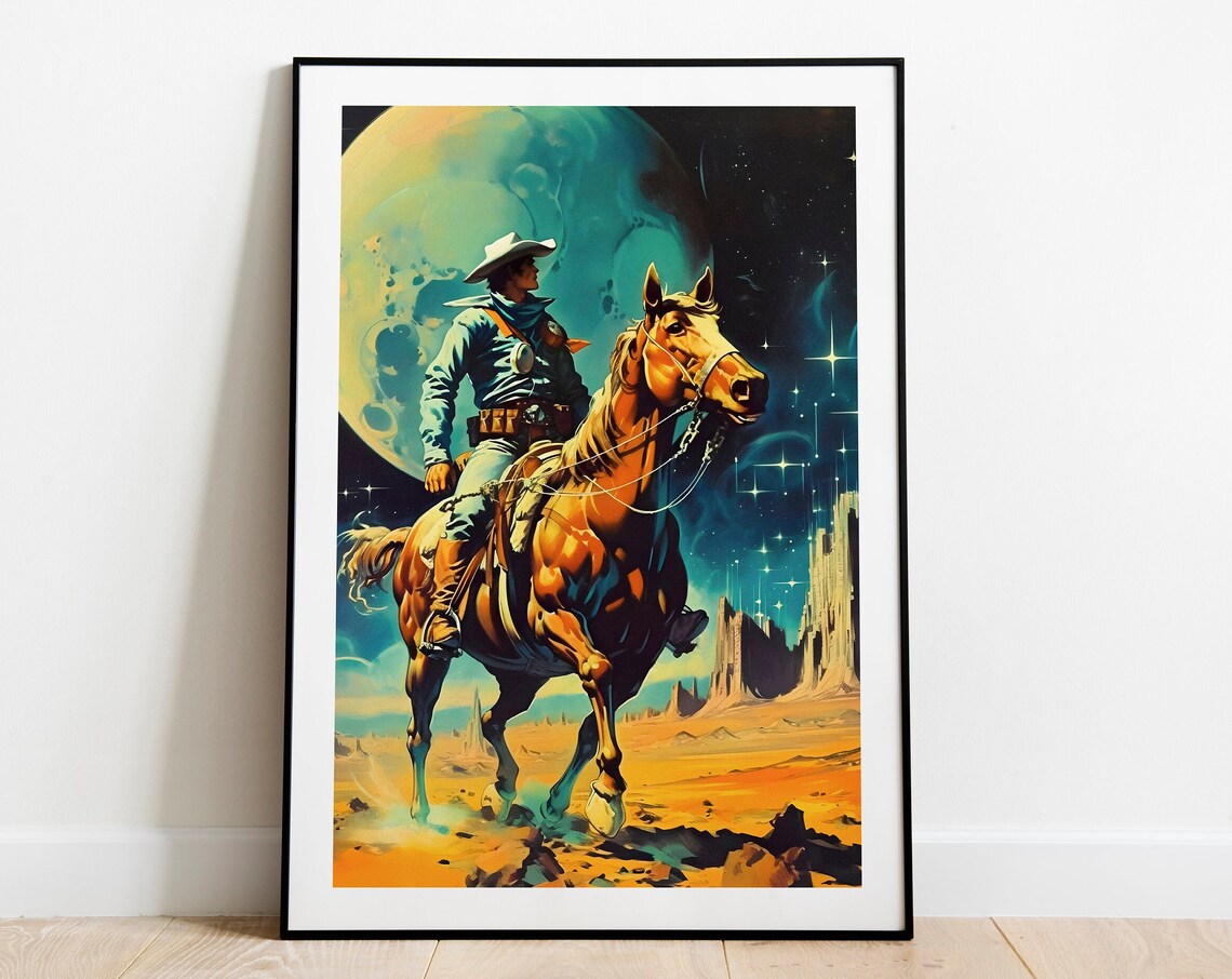 Space Cowboy Retro Futurism Western Cosmic Art Print