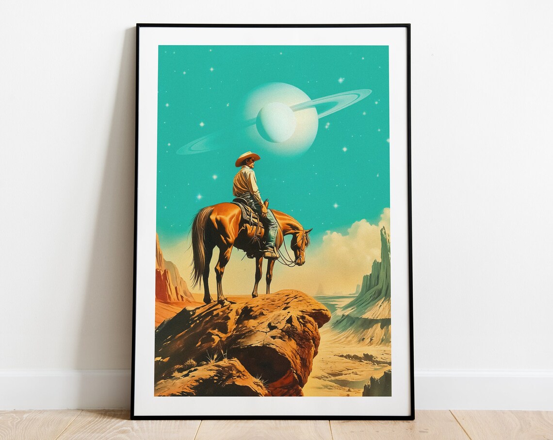 Western Astronaut Cosmic Retro-Futuristic Art Print