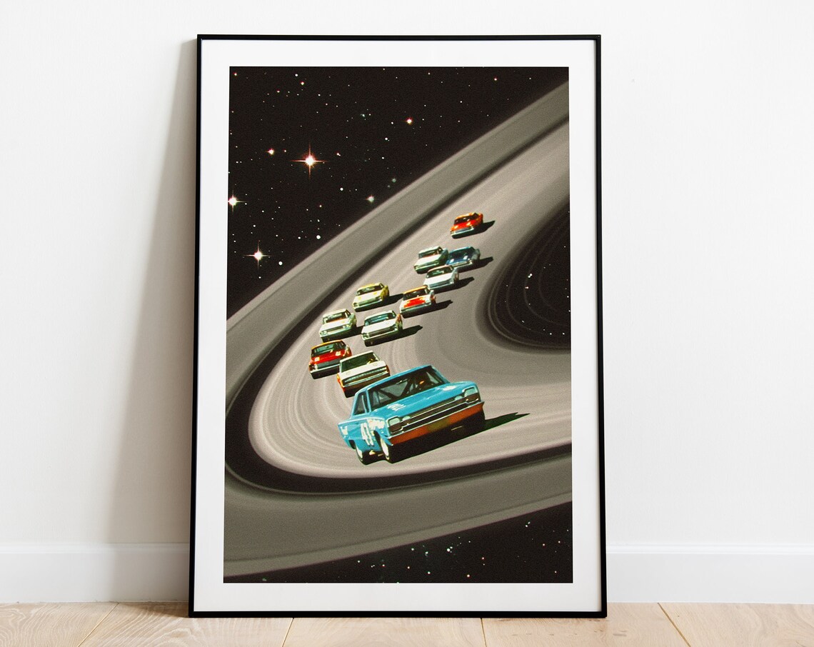 Saturn Race Retro Futurism Space Collage Art Print