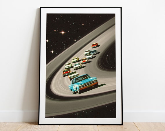 Saturn Race Retro Futurism Space Collage Art Print