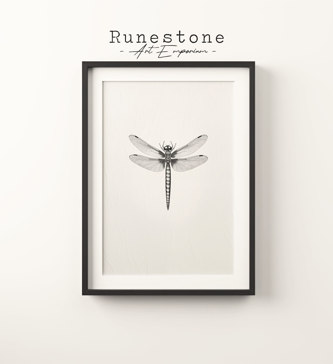 Dragonfly Pencil Sketch Minimalist Botanical Insect Drawing Poster