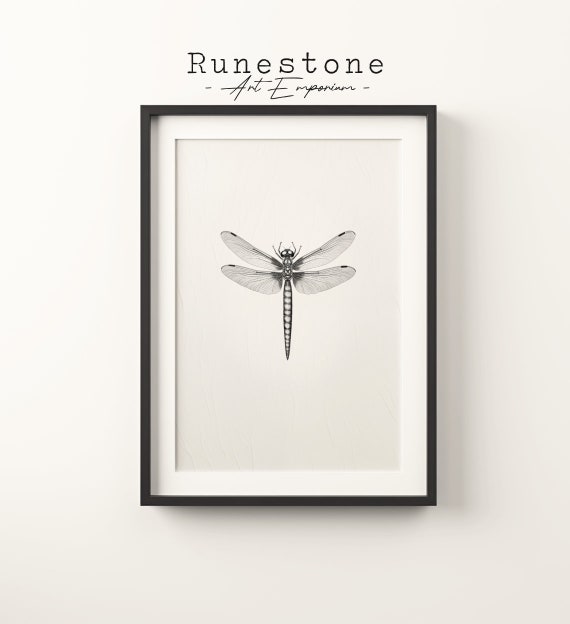 Minimalist Dragonfly Sketch Print Pencil Drawing Wall Art Nursery