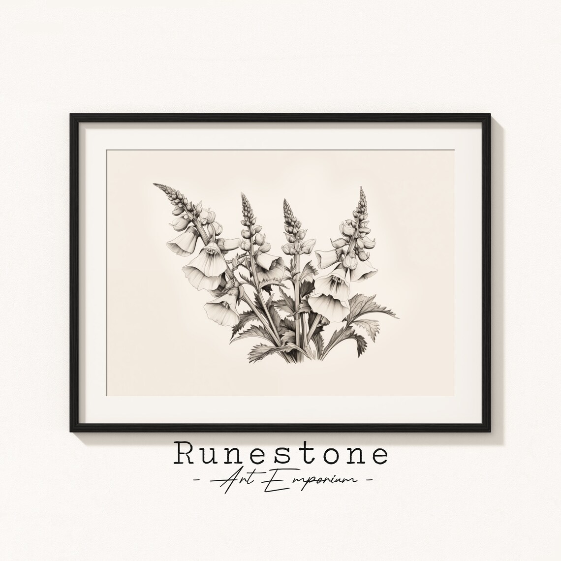 Foxglove Flower Botanical Sketch Scientific Drawing Minimal Landscape Pencil Home Decor Neutral Art Print