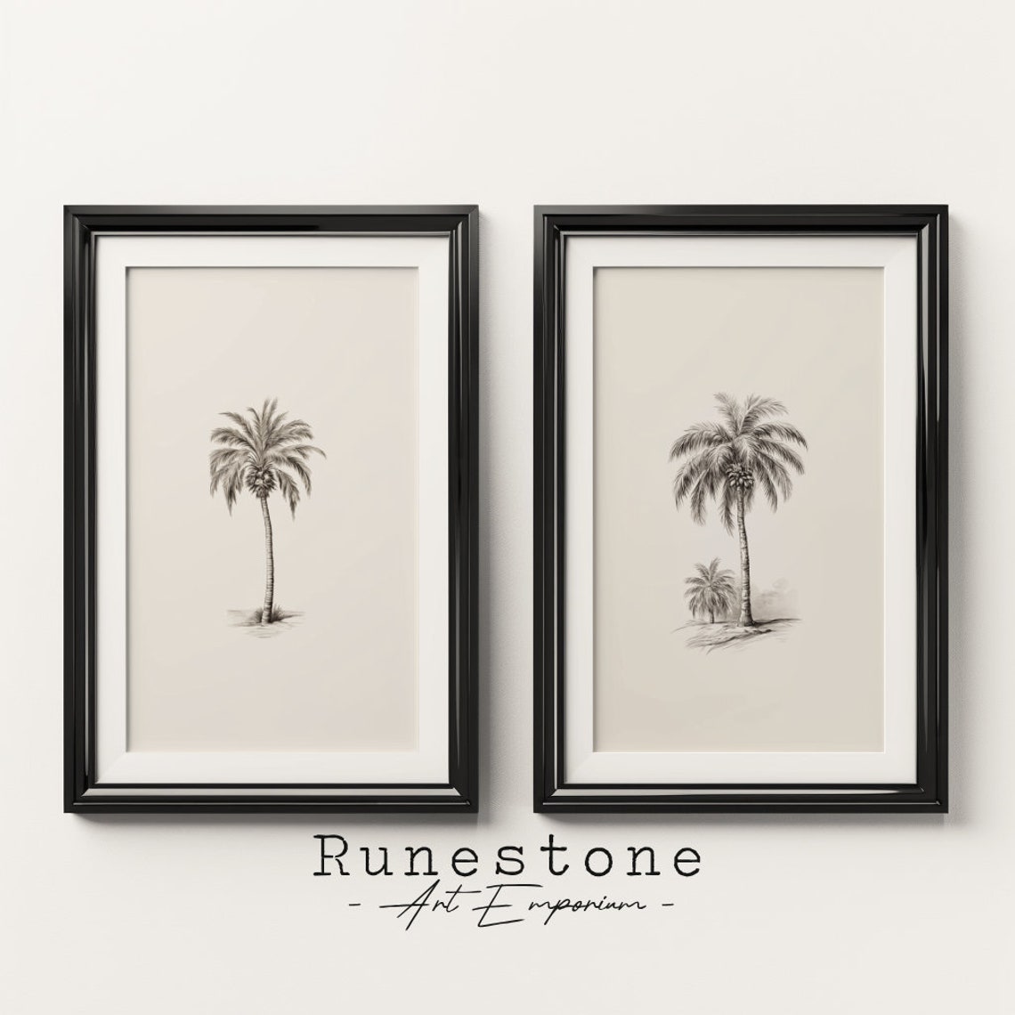 Set Of 2 Palm Tree Pencil Sketches Minimalist Coastal Pair Art Poster