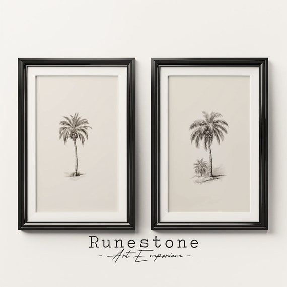 Set Of 2 Palm Tree Sketches Summer Wall Art Minimal Ocean Portrait Pencil Drawing Home Decor Neutral Print