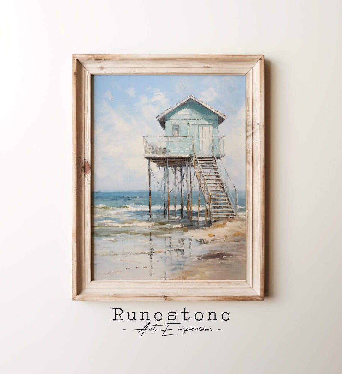 Beach Hut On Stilts Above The Waves Vintage Seaside Oil Painting Poster
