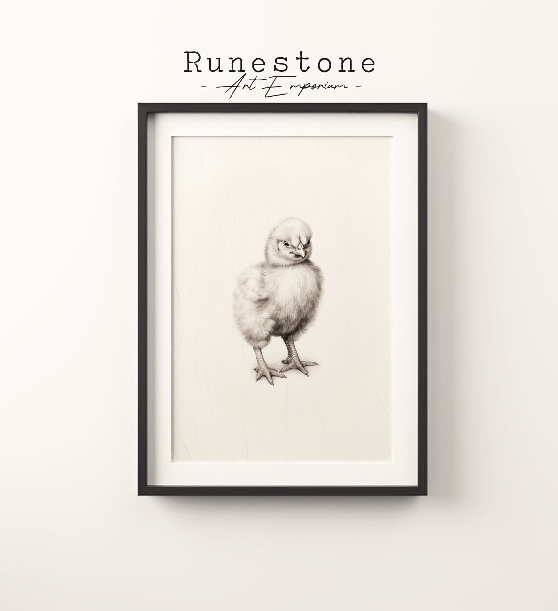 Baby Chick Pencil Sketch Minimalist Farm Animal Nursery Wall Art