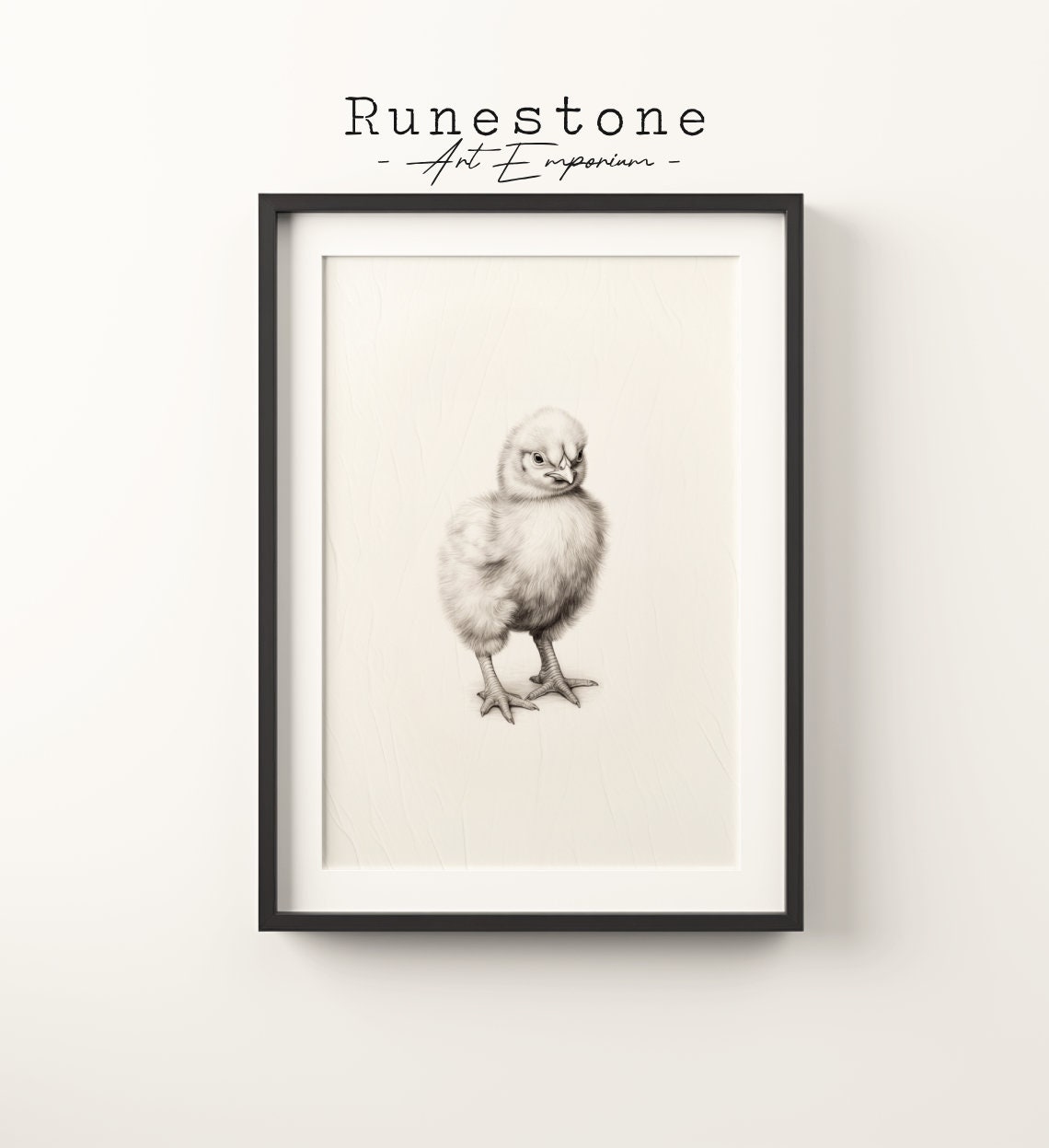Vintage Baby Chick Sketch Print Farmhouse Wall Art Minimal Portrait Pencil Drawing Decor Easter