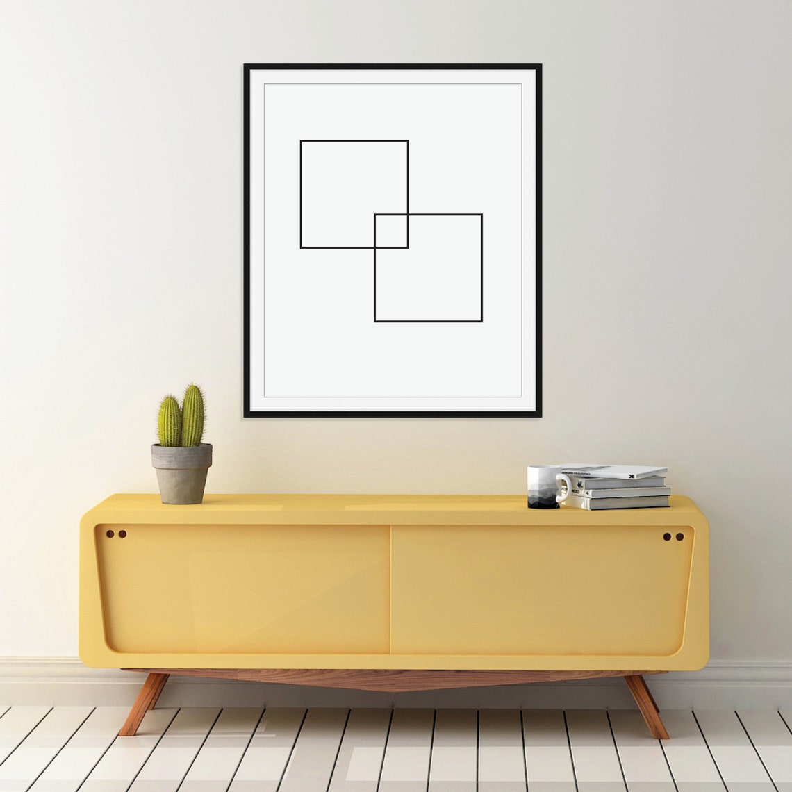 Overlapping Squares Minimalist Line Art Abstract Poster Modern