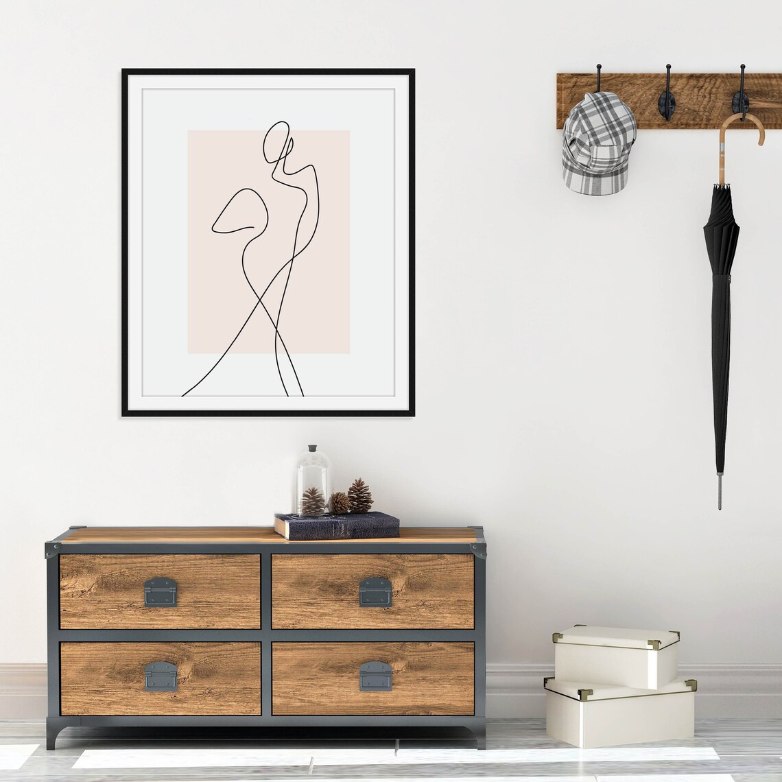 Blush Pink Woman Line Drawing Abstract Female Figure Minimalist Poster