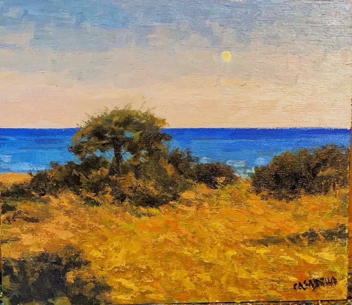 Coastal Sunrise Golden Field Ocean View Warm Morning Travel Poster - Image 2