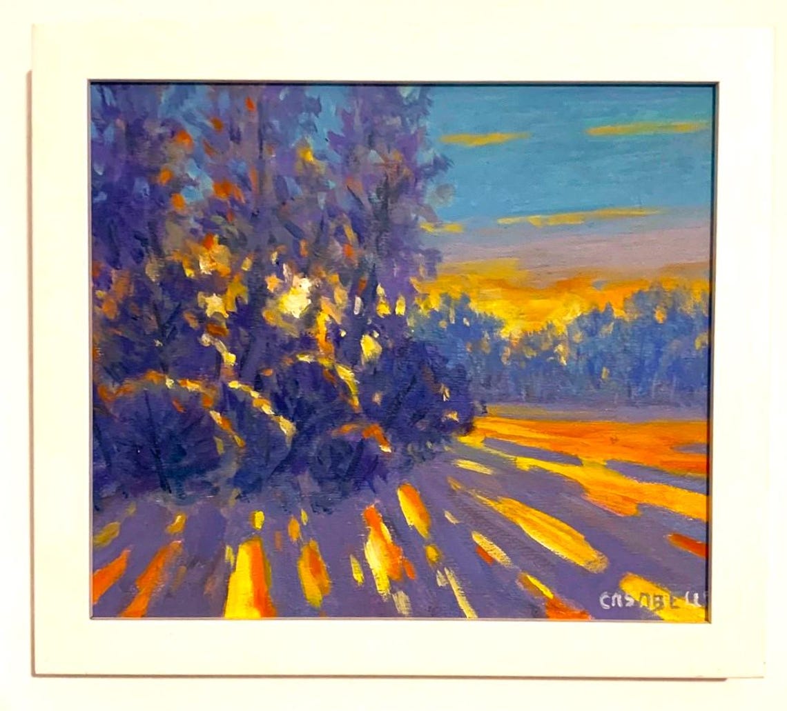Snowy Sunrise Landscape Original Oil Painting On Panel Winter Morning Light Impressionist Artwork Framed Ready To Hang - Image 2