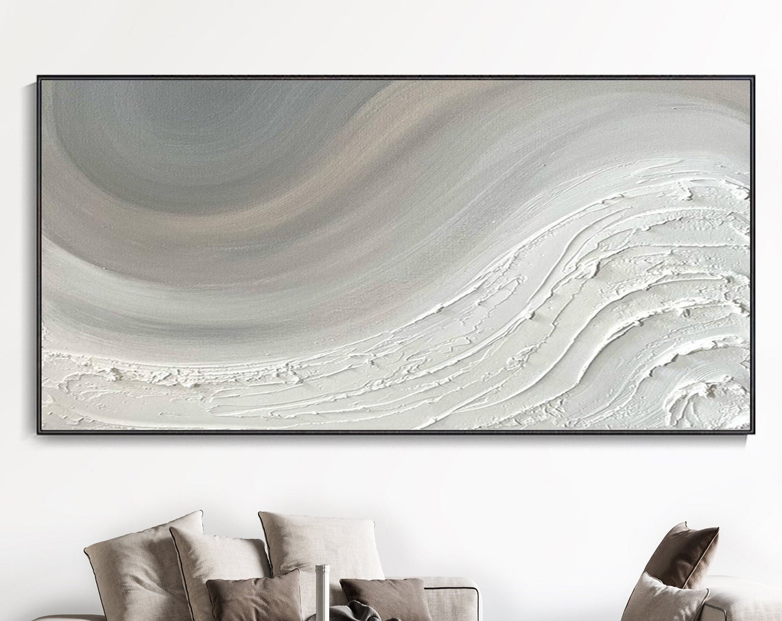 Wide Gray White Sweeping Brush Wave Texture Abstract Wall Poster