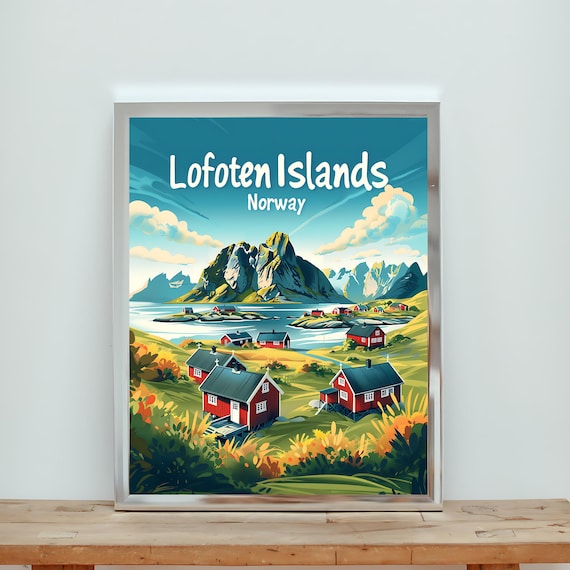Lofoten Islands Norway Red Cabins Arctic Circle Travel Poster