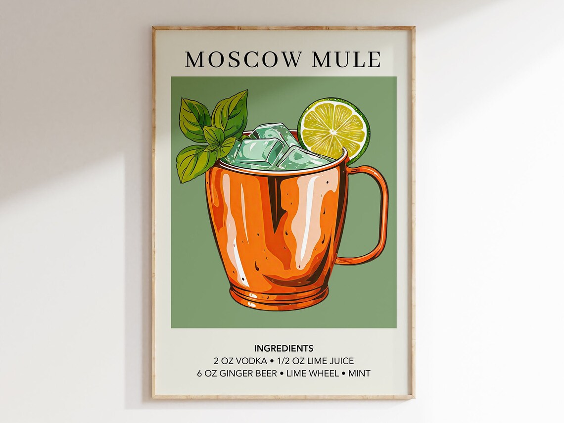 Moscow Mule Minimalist Retro Cocktail Art Print