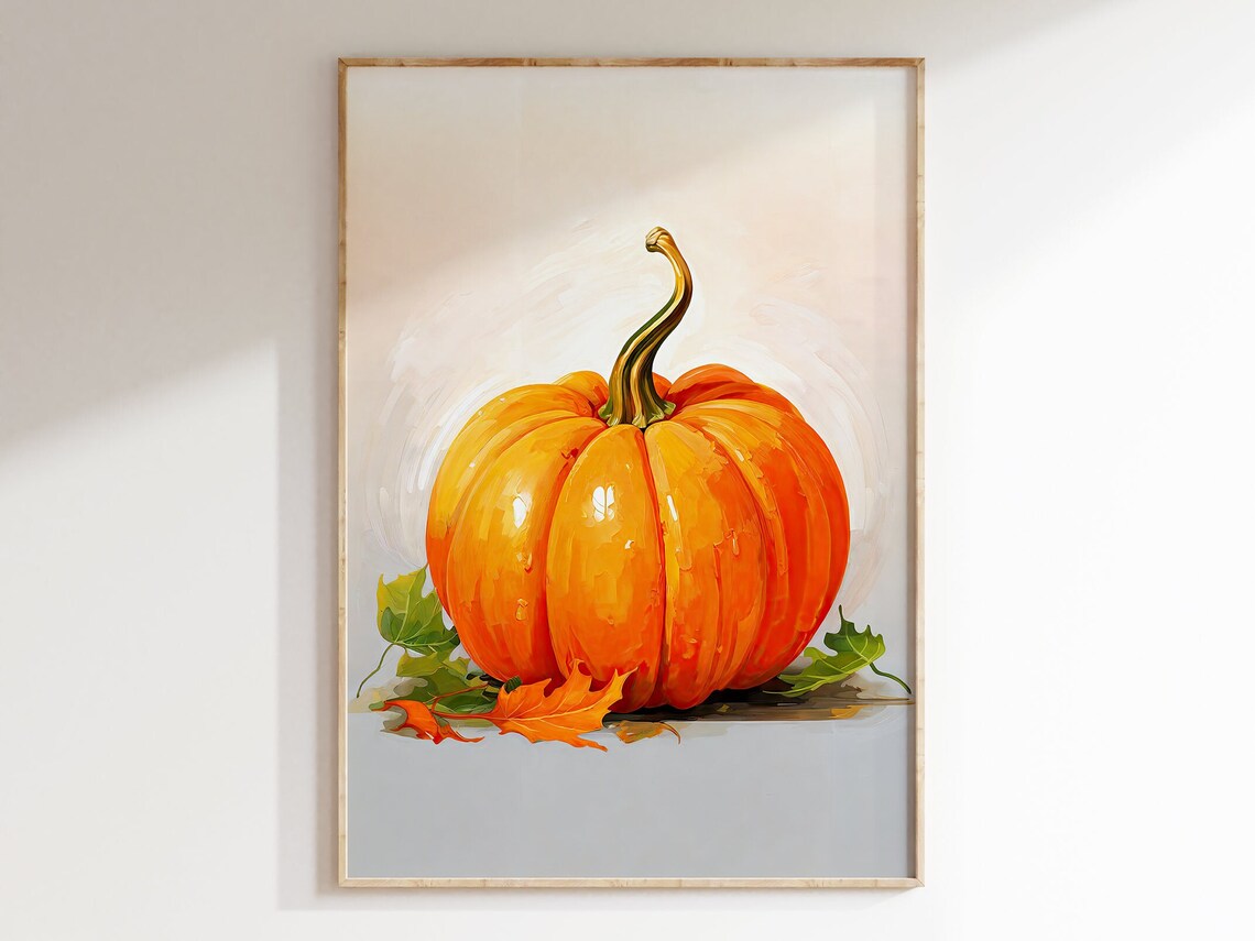 Pumpkin and Autumn Leaves Fall Harvest Seasonal Painting Decor Poster