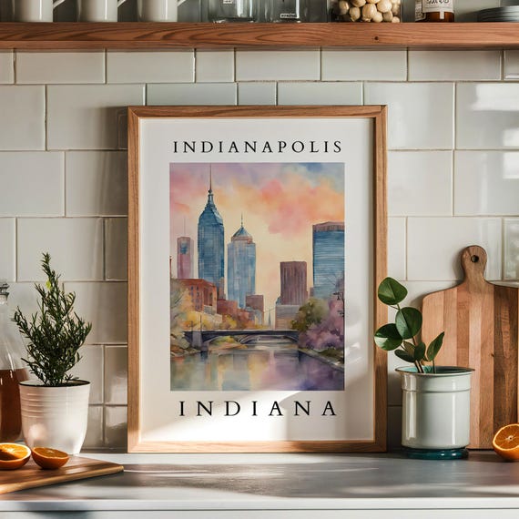 Indianapolis Indiana Watercolor Art Print Cityscape Wall Urban Skyline Home Decor