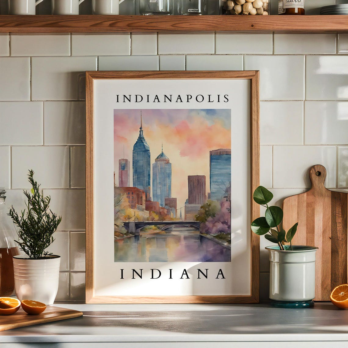 Indianapolis Indiana Watercolor Art Print Cityscape Wall Urban Skyline Home Decor