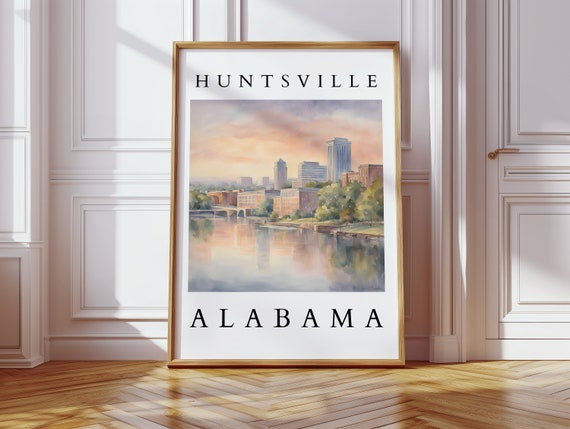 Huntsville Alabama Skyline Watercolor Print Southern City Wall Art Decor For Home Office Or Gift Airbnb