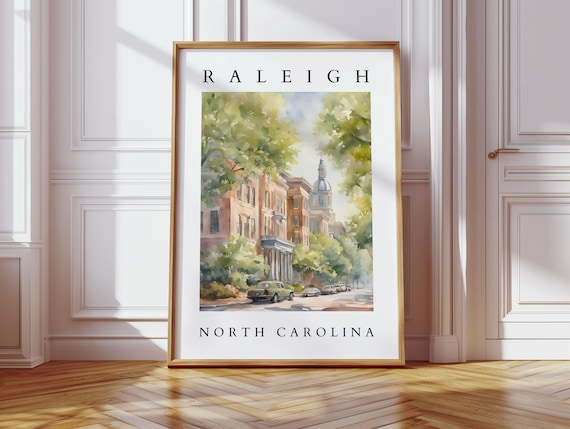 Raleigh North Carolina Watercolor Historic Street Art Poster