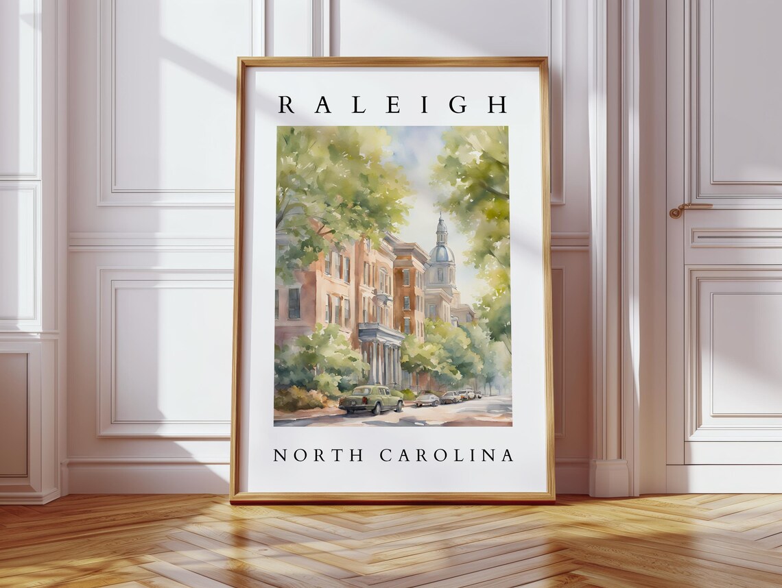 Raleigh North Carolina Watercolor Historic Street Art Poster