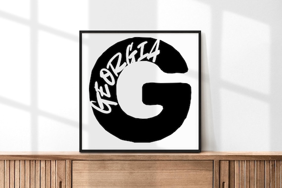 Georgia Letter G Typography Poster Modern Black White State Wall Decor Art