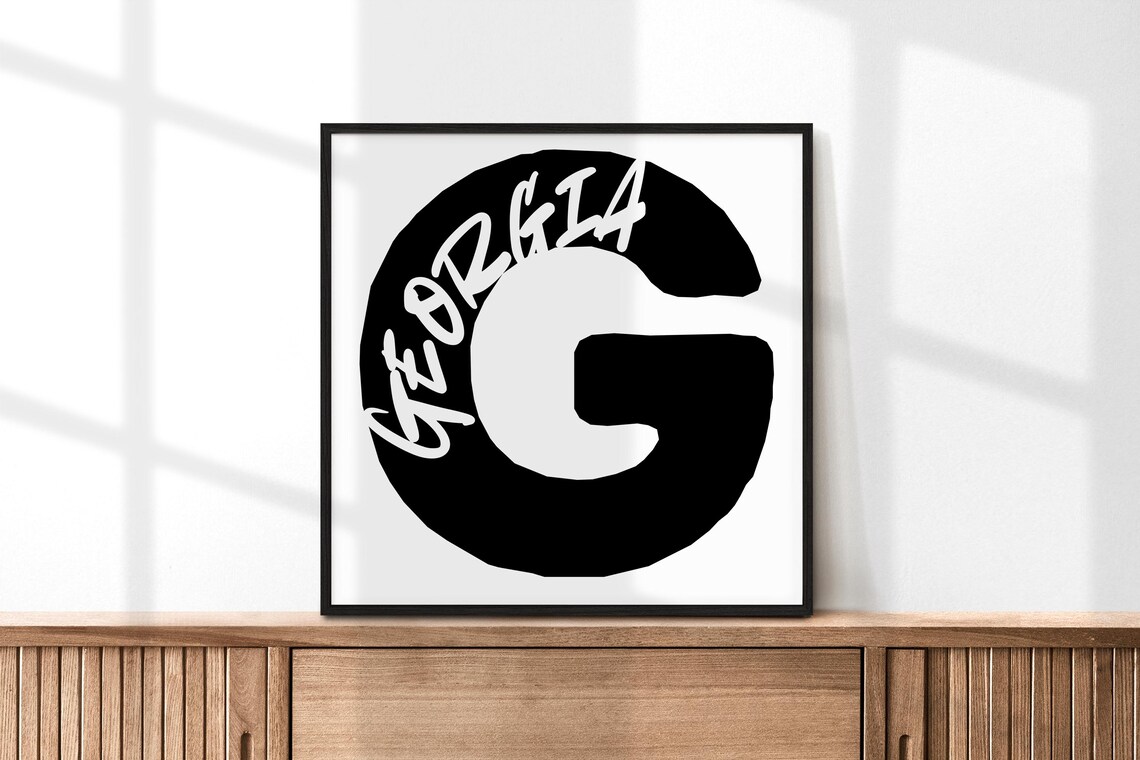 Georgia Letter G Typography Poster Modern Black White State Wall Decor Art