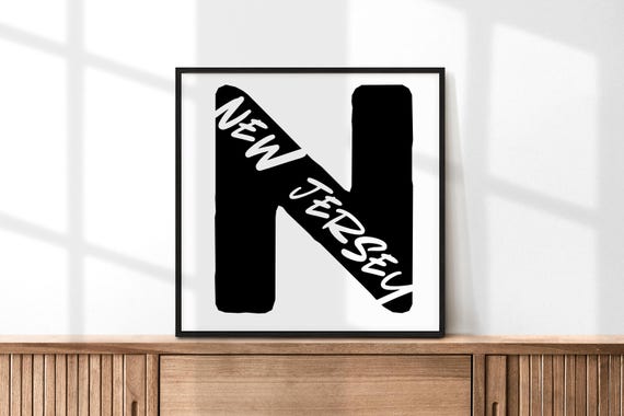 New Jersey Wall Art Print Modern Home Decor Typography Black White Instant