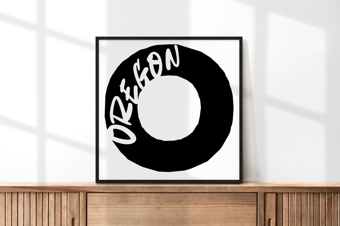 Oregon Letter O Typography Poster Modern Black White State Wall Decor Art