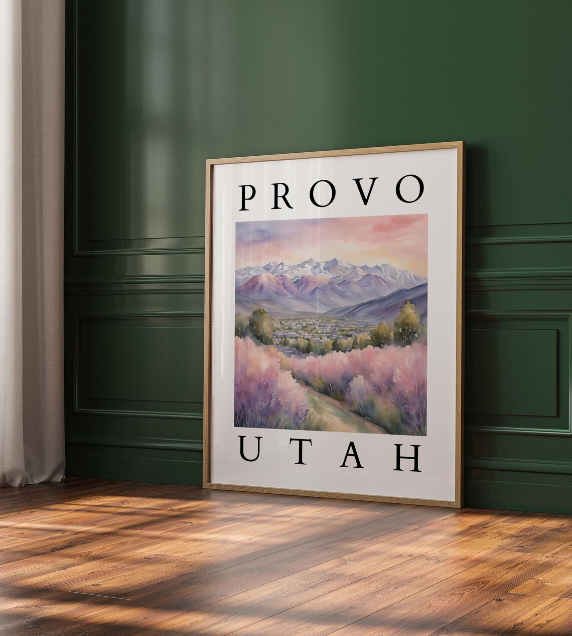 Provo Utah Mountain Peaks Wildflower Meadow Watercolor Travel Poster