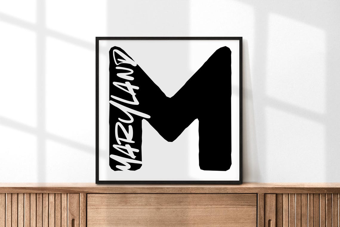 Maryland Bold Black Brush Letter M Typography State Pride Poster