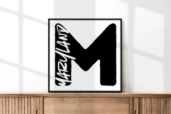 Maryland Bold Black Brush Letter M Typography State Pride Poster