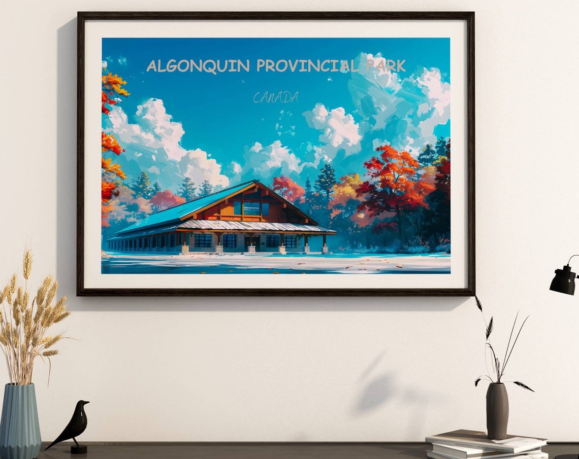 Algonquin Provincial Park Lodge Autumn Trees Canada Travel Poster
