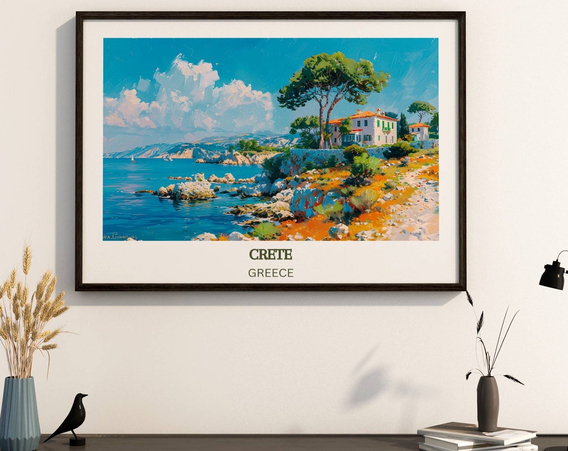 Crete Greece Coastal Villa With Rocky Shore And Bright Blue Sea Poster - Image 4