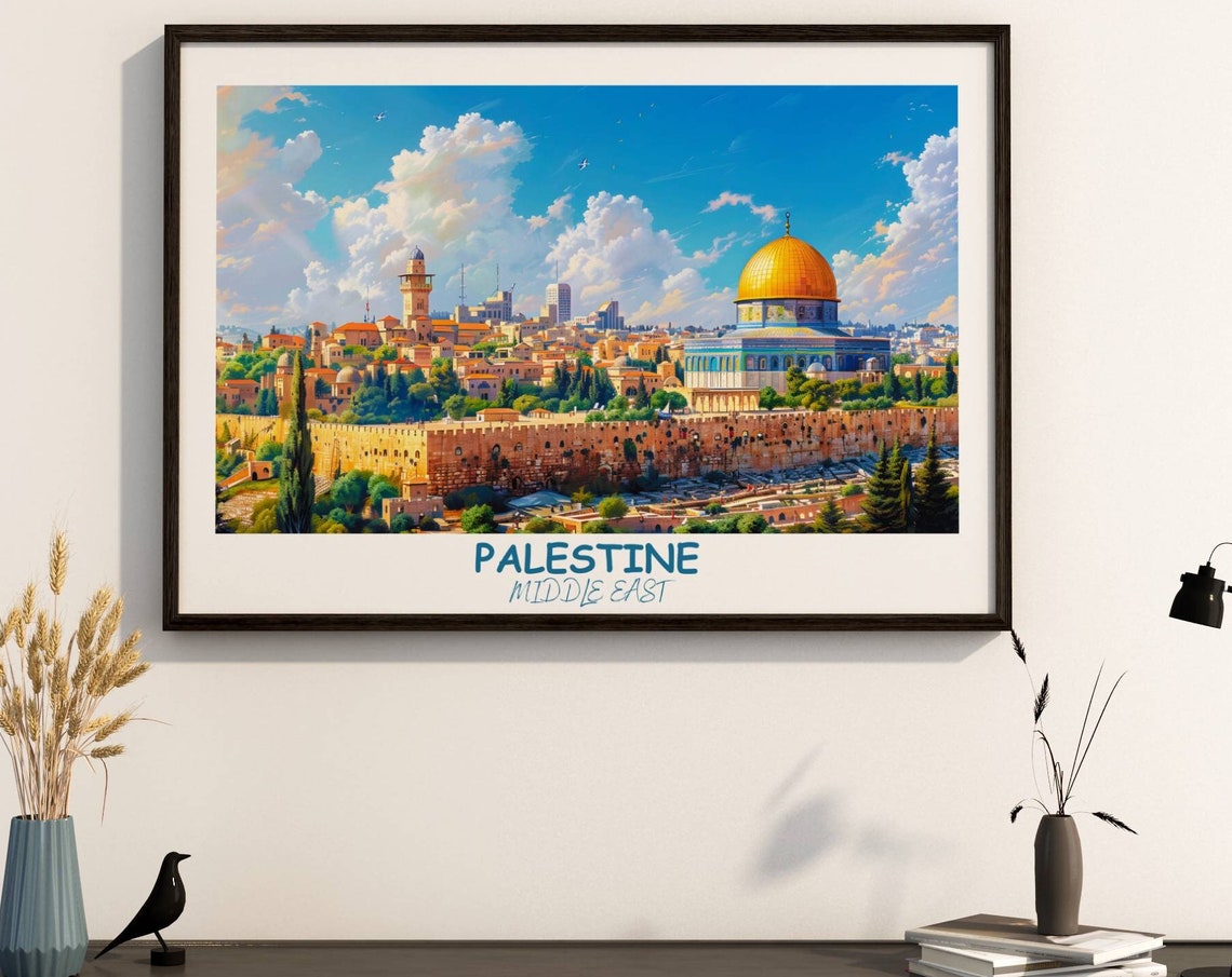 Palestine Travel Print Dome Of The Rock Palestine Travel Gift Vintage Travel Poster Printable City Poster