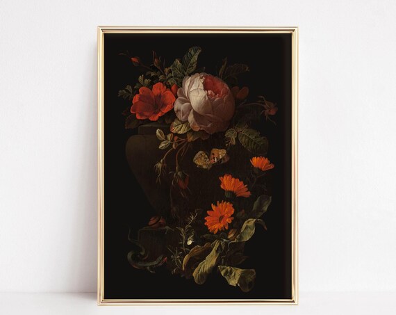 Dark Botanical Floral Still Life Dutch Master Moody Vintage Poster