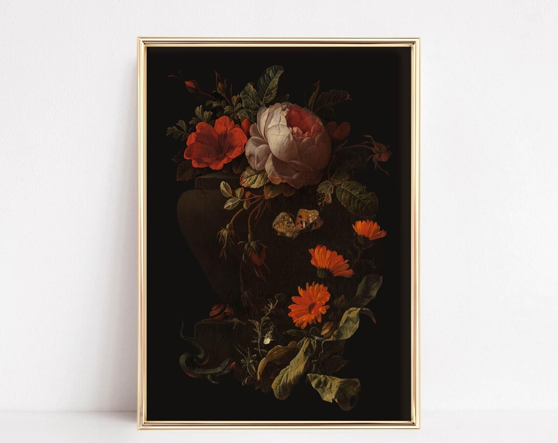 Dark Botanical Floral Still Life Dutch Master Moody Vintage Poster