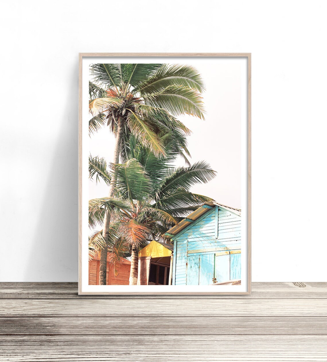 Pastel Caribbean Beach Shack Palm Trees Tropical Coastal Wall Poster