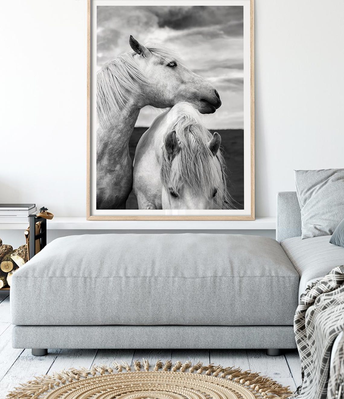 Black And White Two White Horses Tender Moment Equestrian Poster - Image 3