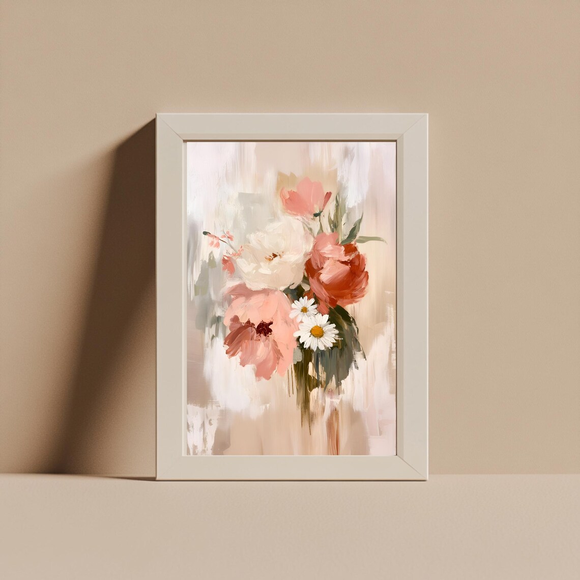 Soft Watercolor Bouquet of Blush Peonies and Daisies Floral Art Poster